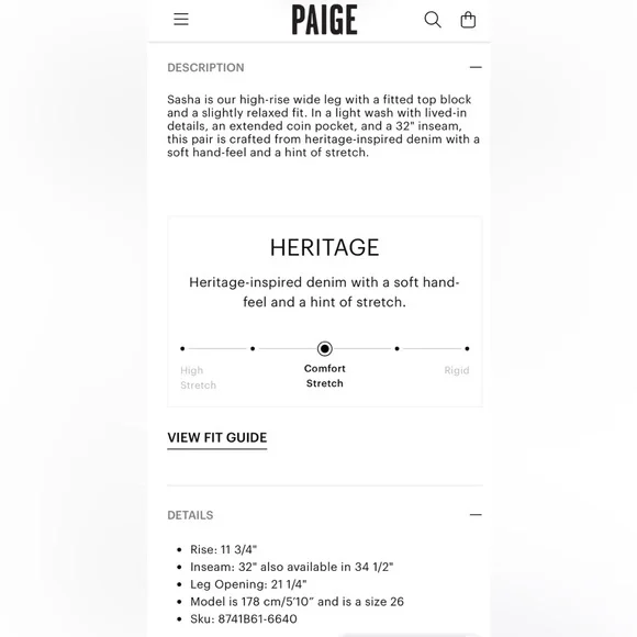 PAIGE SASHA Size: 26 NWOT
Color: Stefania Distressed
Inseam: 32" - Picture 7 of 11